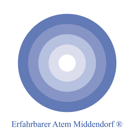 Kreisförmiges Logo in Blau mit dem Text "Erfahrbarer Atem Middendorf ®" darunter.